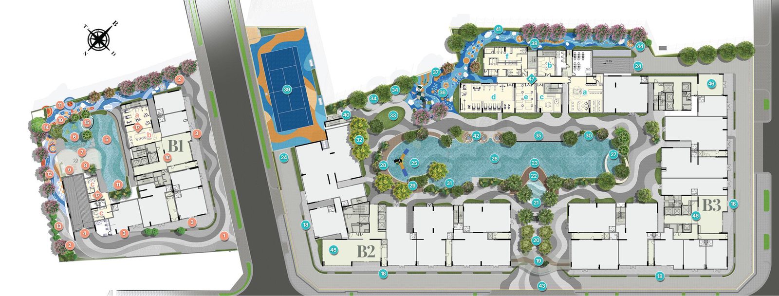 Sơ đồ tổng thể Gladia Heights cho thấy chỗ đặt 3 tháp và tiện ích