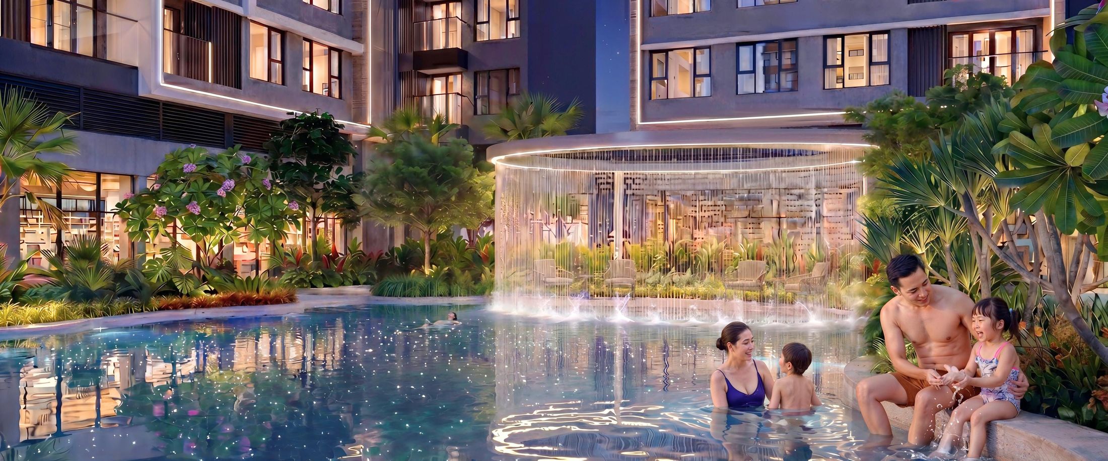 Hồ Bơi Ngân Hà tại Gladia Heights lúc trời tối