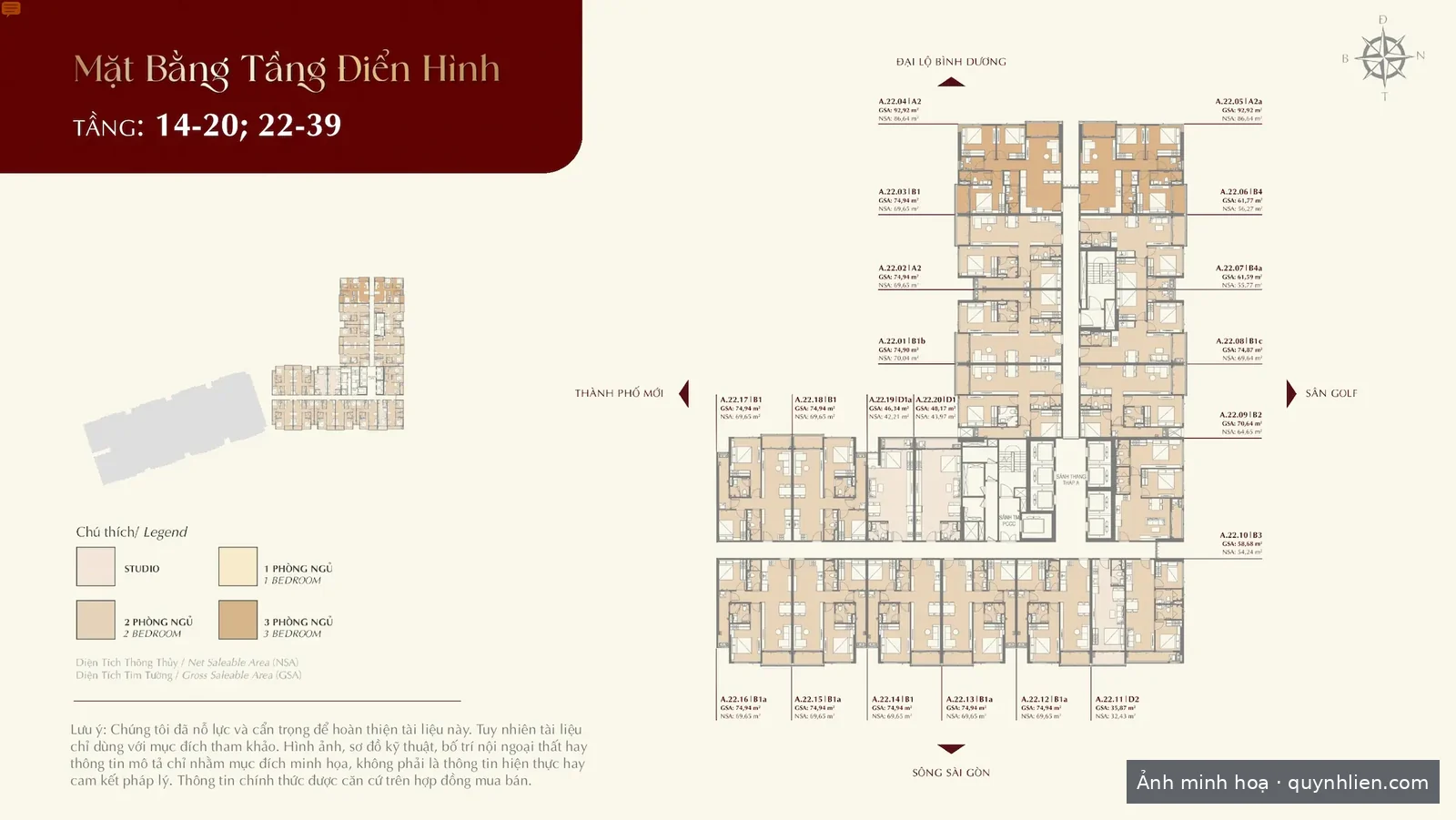 Bản vẽ một tầng ở tầm tầng 14–20 và 22–39 của Khải Hoàn Imperial